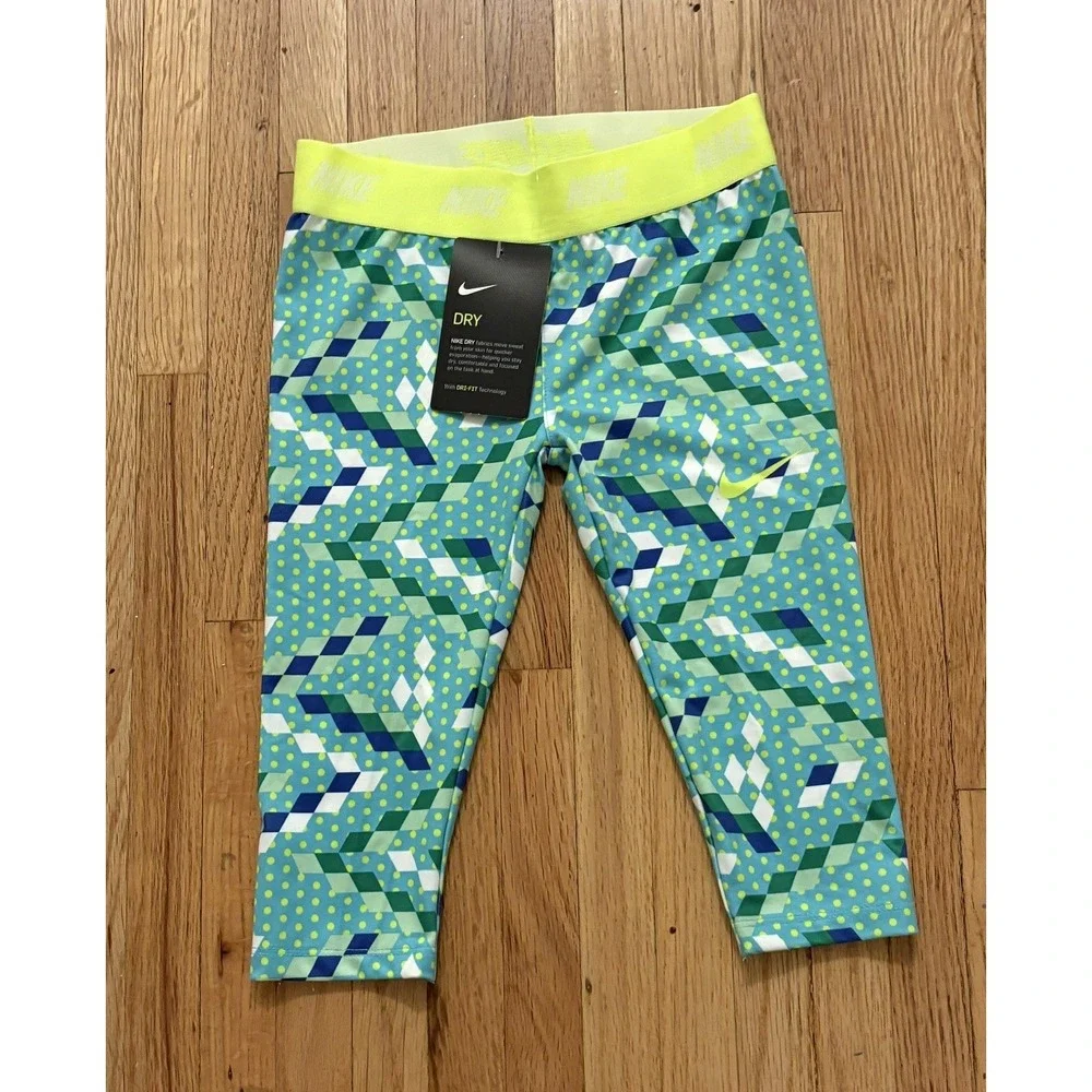 Nike Dry Girl Leggings Multi Color Pattern Size 6 With DRI-FIT Technology